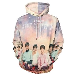KPop BTS World Tour - Love Yourself Hoodie Multicolor with Kangaroo Pocket Sz XL